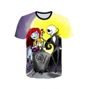 Halloween Popular Jack and Sally Skull Figure Print Short Sleeve T-Shirt