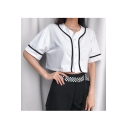 New Trendy Contrast Trim Button Down Short Sleeve Summer Baseball Shirts