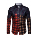 Mens New Stylish Unique Irregular Plaid Printed Long Sleeve Fitted Business Button Shirt