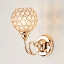 Contemporary Globe Wall Sconce with Clear Crystal 1 Light Metal Sconce Lamp in Gold for Adult Bedroom