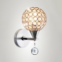 Foyer Bedroom Globe Wall Light Metal 1 Head Modern Stylish Chrome Sconce Light with Crystal