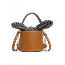 Stylish Plaid Pattern PU Leather Top Handle Bucket Handbag 18*14.5*17.5 CM
