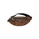 Trendy Leopard Pattern Multi-zipper Bead Embellishment Crossbody Chest Bag Belt Bag 32*15 CM