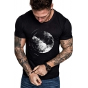 Simple Painting Planet Pattern Round Neck Short Sleeve Casual T-Shirt
