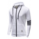 Mens Trendy Simple Striped Long Sleeve Zip Up Cotton Slim Fitted Hoodie