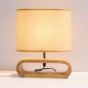 Modern Simple Oblong Shade Table Light Fabric 1 Head Night Light with Wooden Base