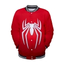Hot Popular Spider Printed Rib Stand Collar Button Down Red Baseball Jacket