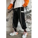 Guys New Fashion Contrast Reflective Strip Design Drawstring Waist Street Style Casual Loose Track Pants