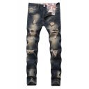 Men's Popular Fashion Vintage Washed Cool Distressed Ripped Jeans