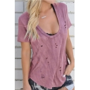 Womens Hot Trendy Cutout Scoop Neck Short Sleeve Casual T-Shirts