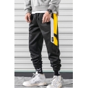 Guys Popular Fashion Colorblock Letter Printed Street Style Drawstring Waist Casual Loose Track Pants