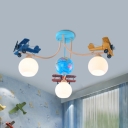 Propeller Gilder Ceiling Mount Light with Globe Creative Cool Metal Ceiling Lamp in Blue for Kindergarten