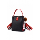 New Fashion Letter Ribbon Plush Ball Embellishment Striped Strap Bucket Handbag 21*14*21 CM