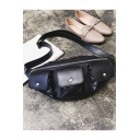 Cool Fashion Multi-pocket Solid Color Black PU Leather Crossbody Belt Bag 37*16*3 CM