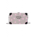 New Fashion Polka Dot Letter SMILE EVERYDAY Printed Straw Crossbody Bag with Chain Strap 19*12*5 CM