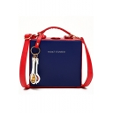 New Fashion Color Block Smiley Pendant PU Leather Satchel Box Bag 16.5*17.5*9 CM
