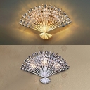 Metal Folding Fan Wall Light with Crystal Living Room Luxurious Style Wall Lamp in Chrome/Gold
