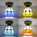 Lattice Bowl Bedroom Ceiling Mount Light Art Glass 1 Light Tiffany Traditional Flush Light in Blue/Orange/Yellow