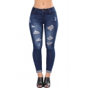 Womens Hot Popular Destroyed Ripped Rolled Cuff Skinny Fit Jeans