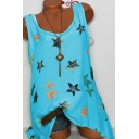 Summer Stylish Allover Star Printed Scoop Neck Sleeveless Loose Fit Tank Top