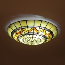 Stained Glass Domed Ceiling Lamp Traditional Tiffany Flush Light in Beige for Dining Table