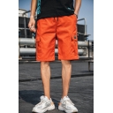 Street Style Trendy Plain Flap Pocket Drawstring Waist Loose Fit Casual Cargo Shorts
