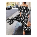 Summer Boutique Bow-Tied Off the Shoulder Puff Sleeve Classic Polka Dot Print Holiday Maxi Boho Dress