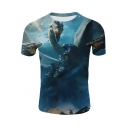 Hot Popular Godzilla King of the Monsters 3D Printed Blue Short Sleeve T-Shirt
