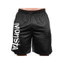 Summer Stylish Letter MONSTA Printed Elastic Waist Quick-drying Loose Active Shorts for Men
