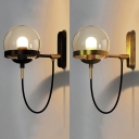 Cognac Glass Globe Wall Light Post Modern 1 Bulb Sconce Lighting in Black/Gold Finish