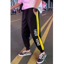Men's Street Style Trendy Letter Printed Colorblock Patched Black Casual Track Pants