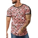 Mens Summer Cool Unique Camo Printed Round Neck Short Sleeve Fitted T-Shirt
