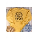 Stylish Letter PLANT THESE SAVE THE BEES Print Crewneck Long Sleeve Pullover Yellow Sweatshirt
