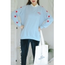 Girls Cute Sweet Heart Embroidery Long Sleeve Casual Loose Sweatshirt