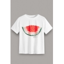 Summer Trendy Watermelon Printed White Short Sleeve Cotton T-Shirt