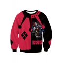 Halloween Horrors Clown Print Round Neck Long Sleeve Black and Red Sweatshirt