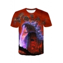 Cool Godzilla King of the Monsters 3D Printed Round Neck Short Sleeve Red T-Shirt
