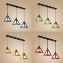 Nordic Style Triangle Pendant Light Three Lights Metal Suspension Light in Blue/Green/Red/Yellow for Kitchen