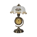 Traditional White Table Light Floral One Light Plastic Table Lamp with Clock for Bedside Table
