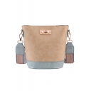 Fashion Color Block Striped Strap Pearl Embellishment Waxed Bucket Shoulder Bag 21*19*10 CM