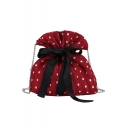 New Fashion Polka Dot Printed Bow Drawstring Summer Bucket Bag with Chain Strap 22*16*6 CM