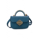 Designer Solid Color PU Leather Metal Buckle Mini Top Handle Crossbody Satchel Handbag 18*12*10 CM