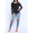 Hot Popular Unique Blue Knee Cut Hole Zipper Embellished Raw Hem Skinny Fit Jeans