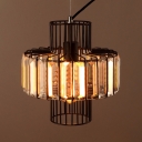 Metal Round Shade Chandelier with Clear Crystal Industrial Hanging Light in Black for Cloth Shop