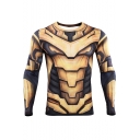 Cool Khaki Cosplay Costume Round Neck Long Sleeve Slim Fitted Sport Training T-Shirt for Men