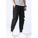 Men's Casual Solid Color Multi-pocket Design Drawstring Waist Elastic Cuff Cotton Cargo Pants