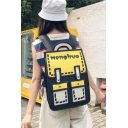 Girls New Trendy Simple Letter Colorblock Oxford Backpack for Students 28*10*38cm