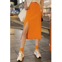 Summer Cool Plain Split Side High Waist Maxi Skirt for Women