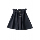 Summer Fashion Button-Down High Paperbag Waist Pocket Detail Plain Mini Skirt
