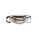 Women's Fashion Multi-zipper Plaid Pattern Hairy Waist Belt Bag 37*15*5 CM